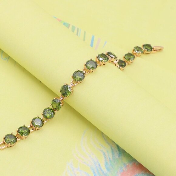"Green Crystal Rose Gold Bracelet with Round Stones, XPBL1028 - Picture 2 of 12